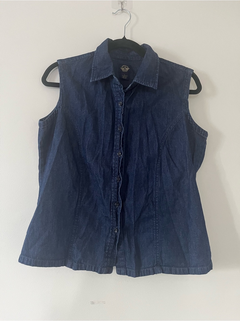 Vintage Denim Sleeveless Button Up Top Large 100% Cotton Western Chambray Casual
